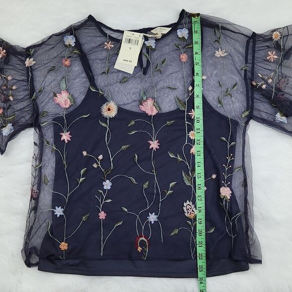 Lucky Brand -258 Grey Embroidered Sheer Floral 3/4 Sleeve Evening Blouse Size S - Picture 11 of 11